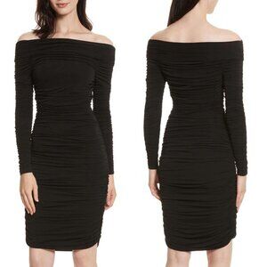 Elizabeth and James Blaise Ruched Dress M Black Sexy Bodycon LBD Designer $375